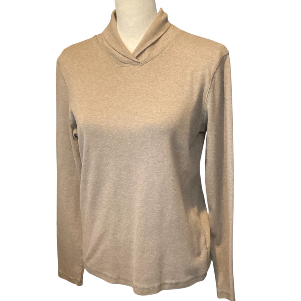 Jones New York Signature Cotton Shawl Neck Long Sleeve Pullover
